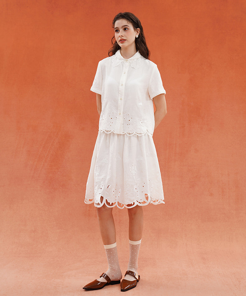 Embroidered Collar Short Sleeve Blouse