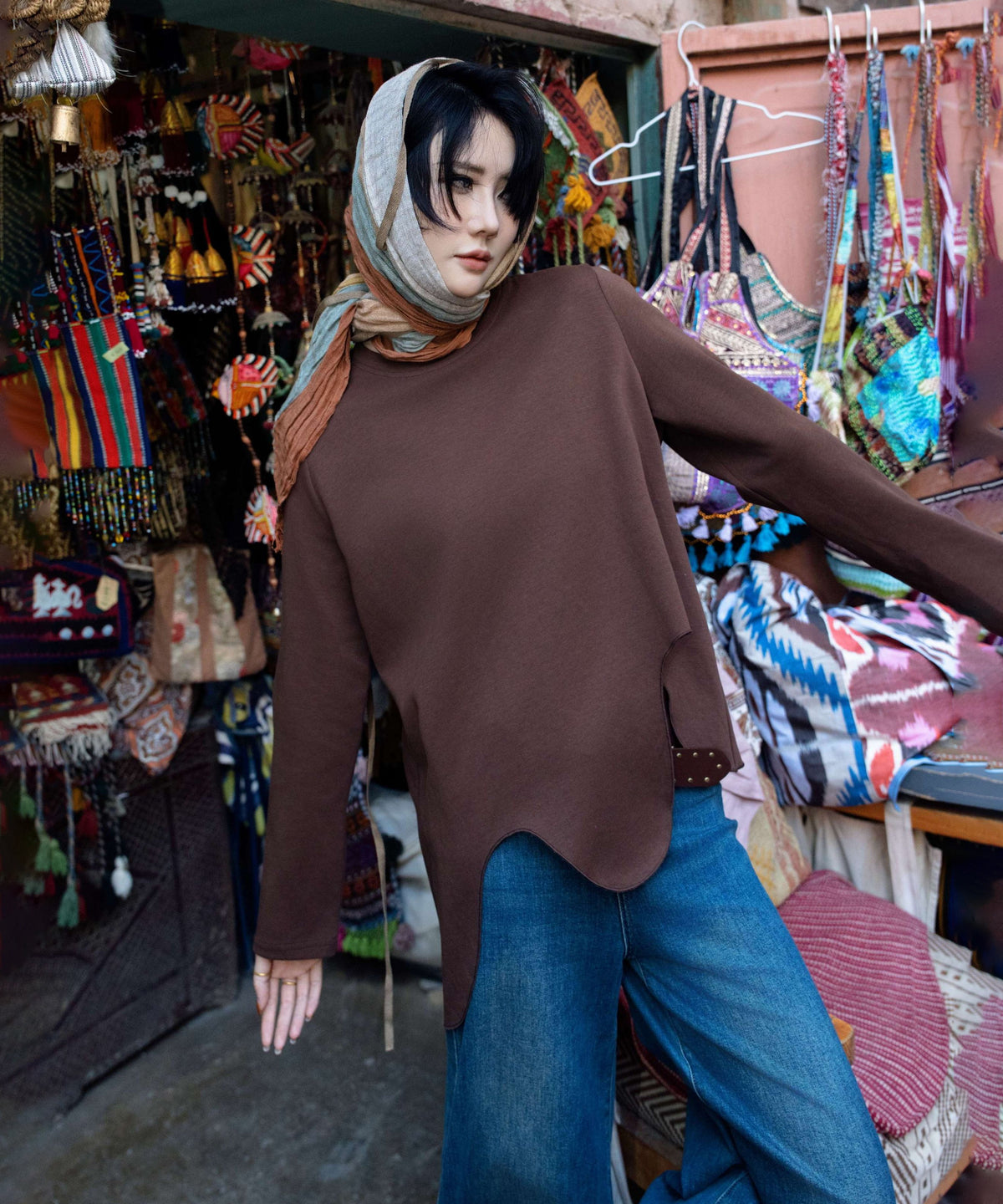 Wave Hem Long Sleeve Top