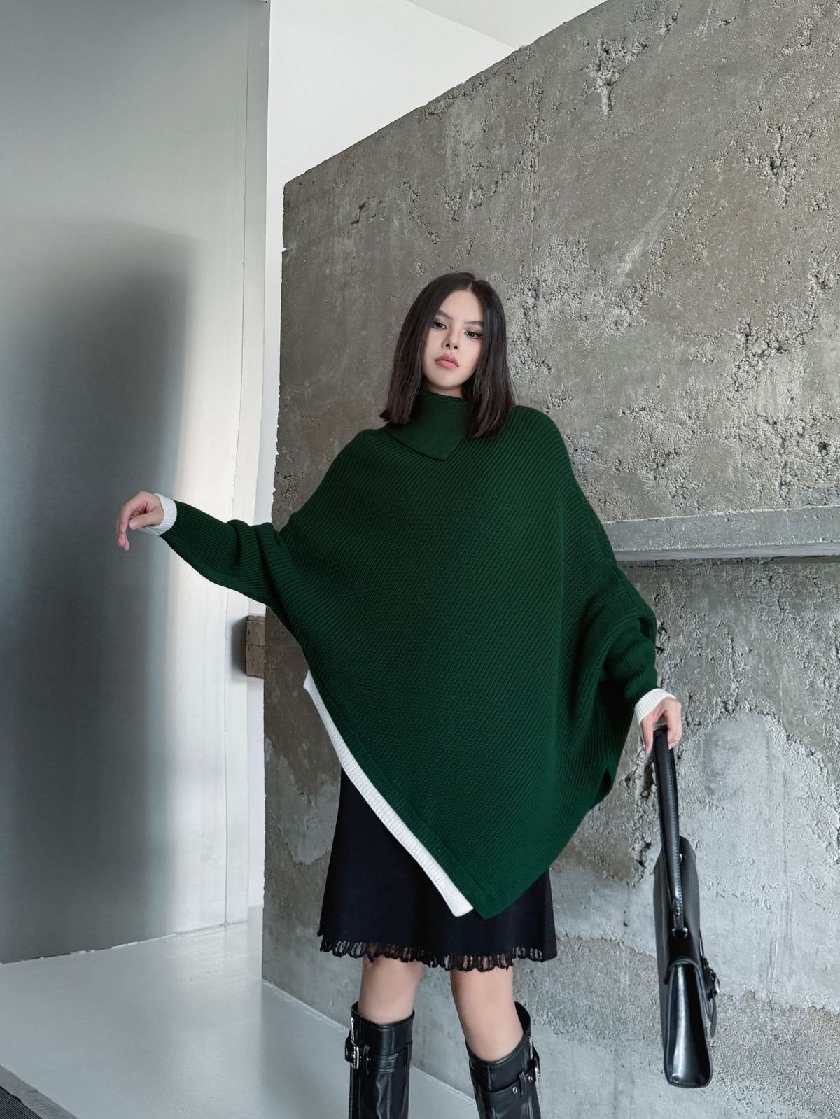 Diagonal Knit Poncho Top