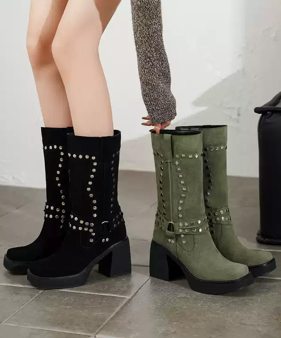 Studded Harness Mid Calf Boots