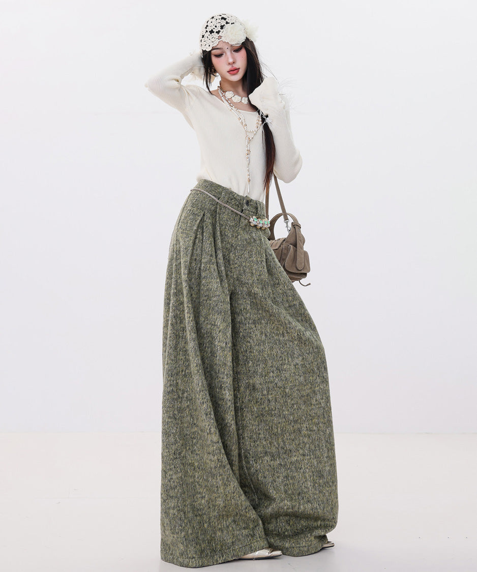 Tweed Tuck Wide Slacks