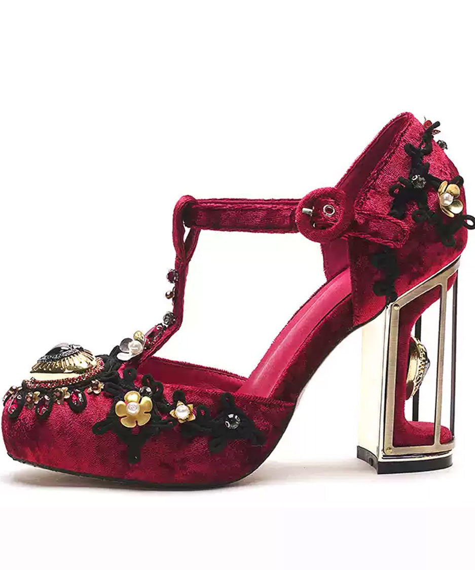 Baroque T Strap Cage Heel Pumps
