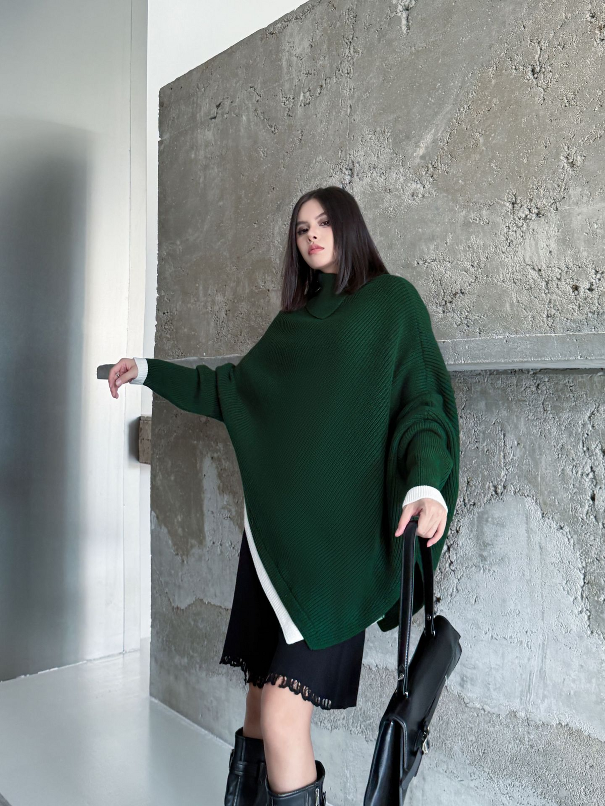 Diagonal Knit Poncho Top
