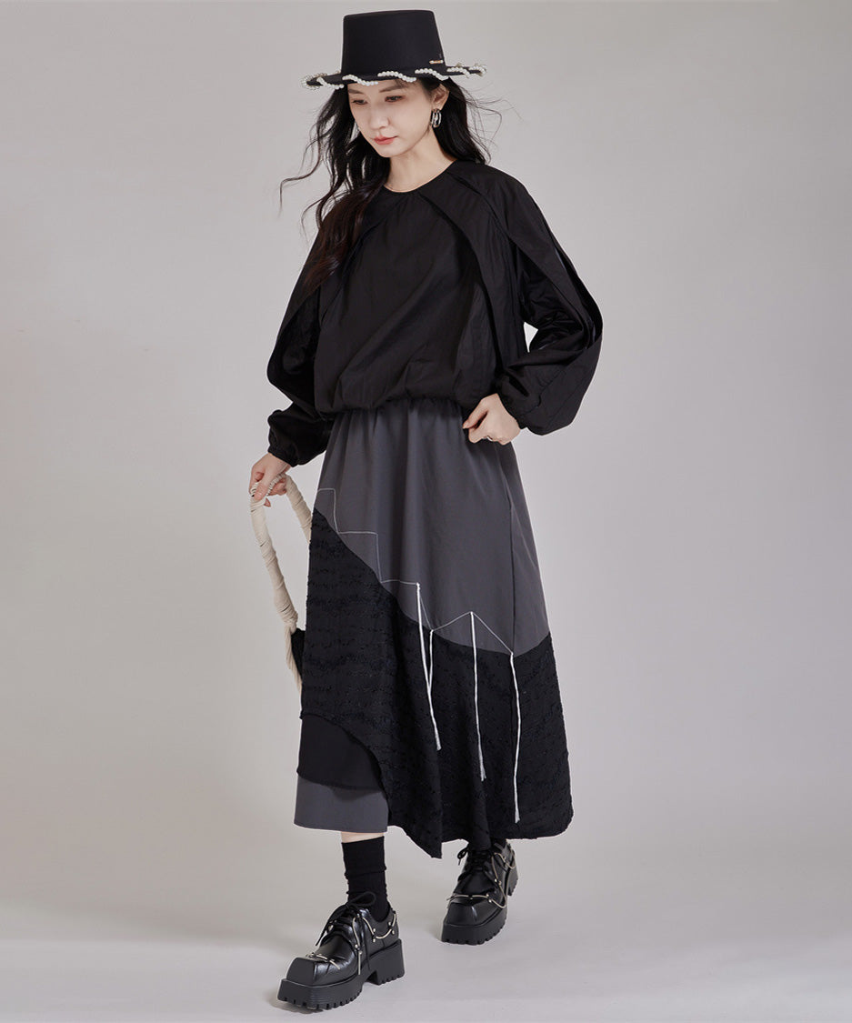 Layered Texture Line Flare Skirt