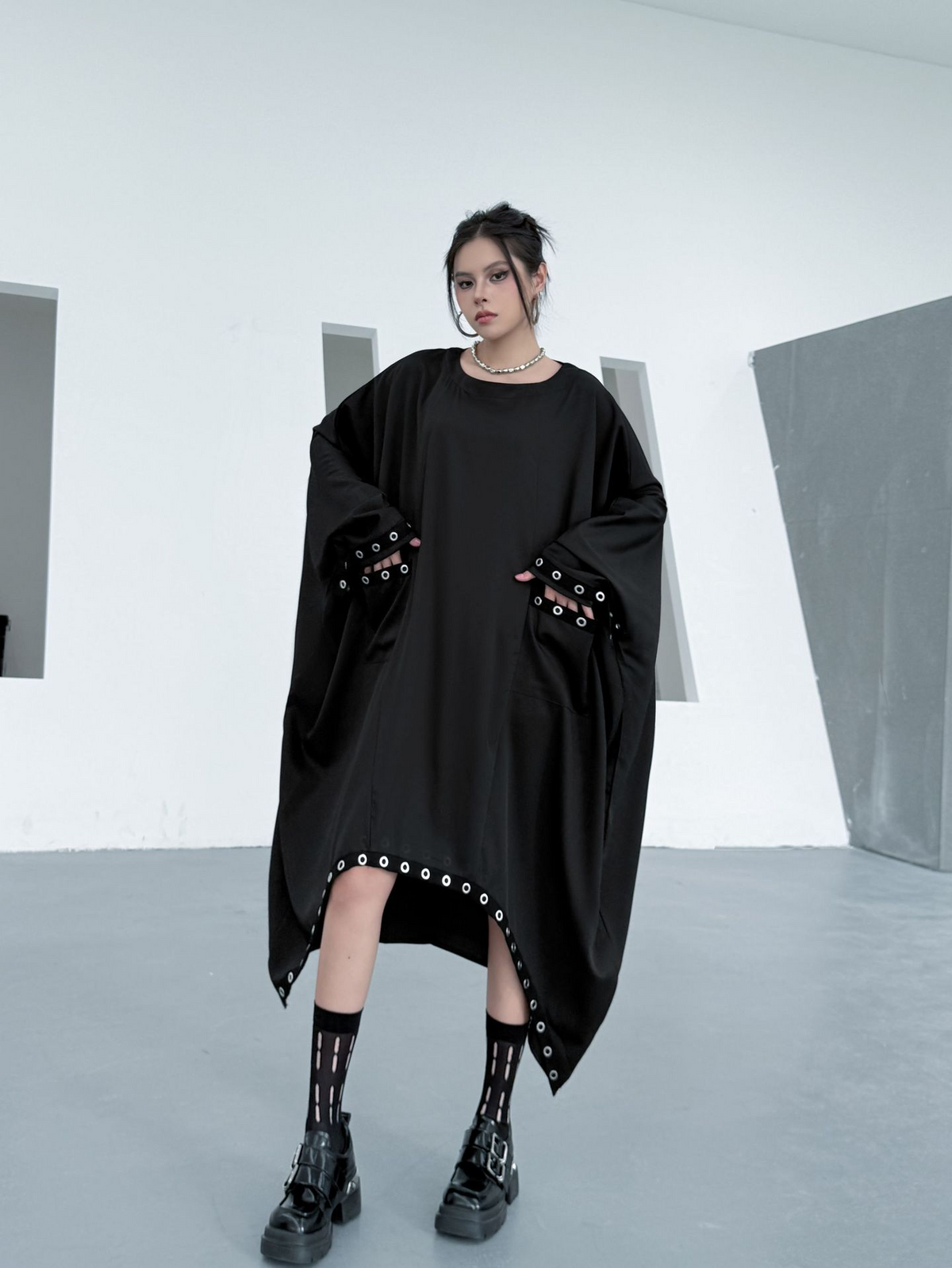 Eyelet Draped Oversized Dress
