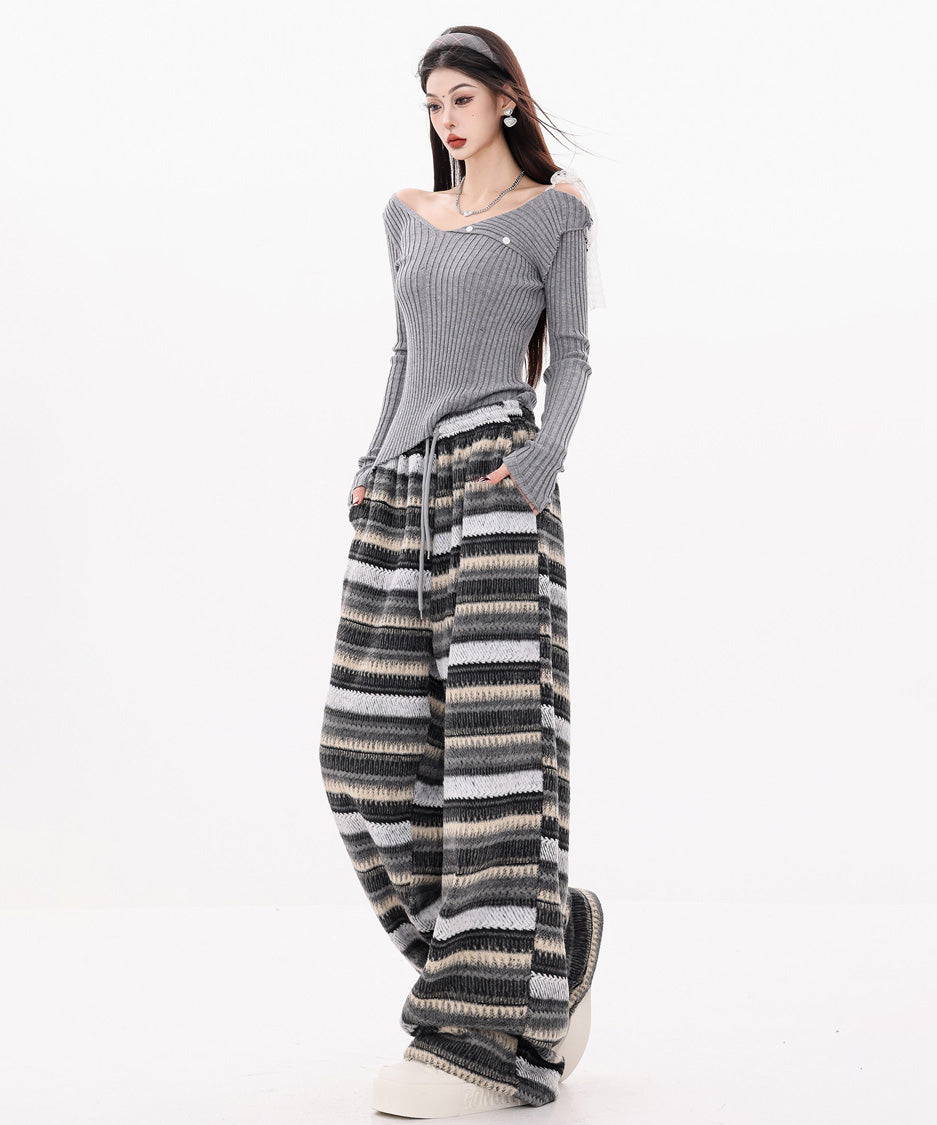Brush Stripe Knit Wide Pants