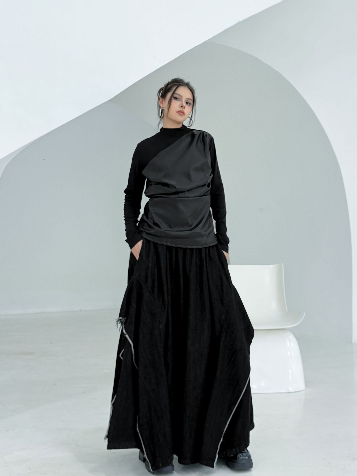 Draped Satin Mix Top