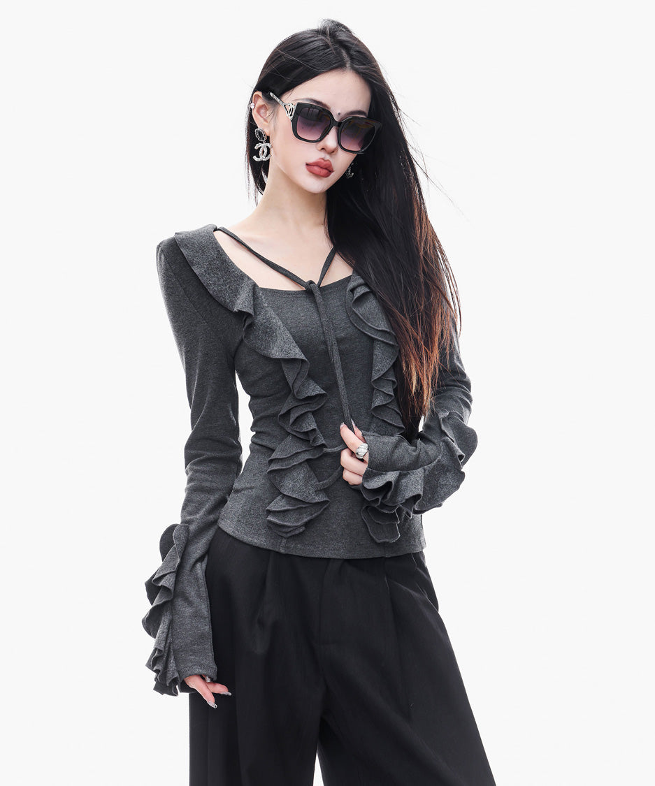 Ruffle Trim Slim Fit Top