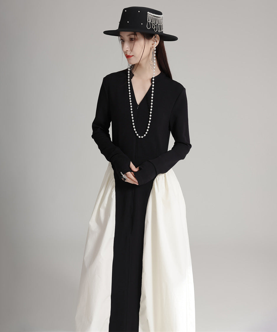 Mono Contrast Panel Dress