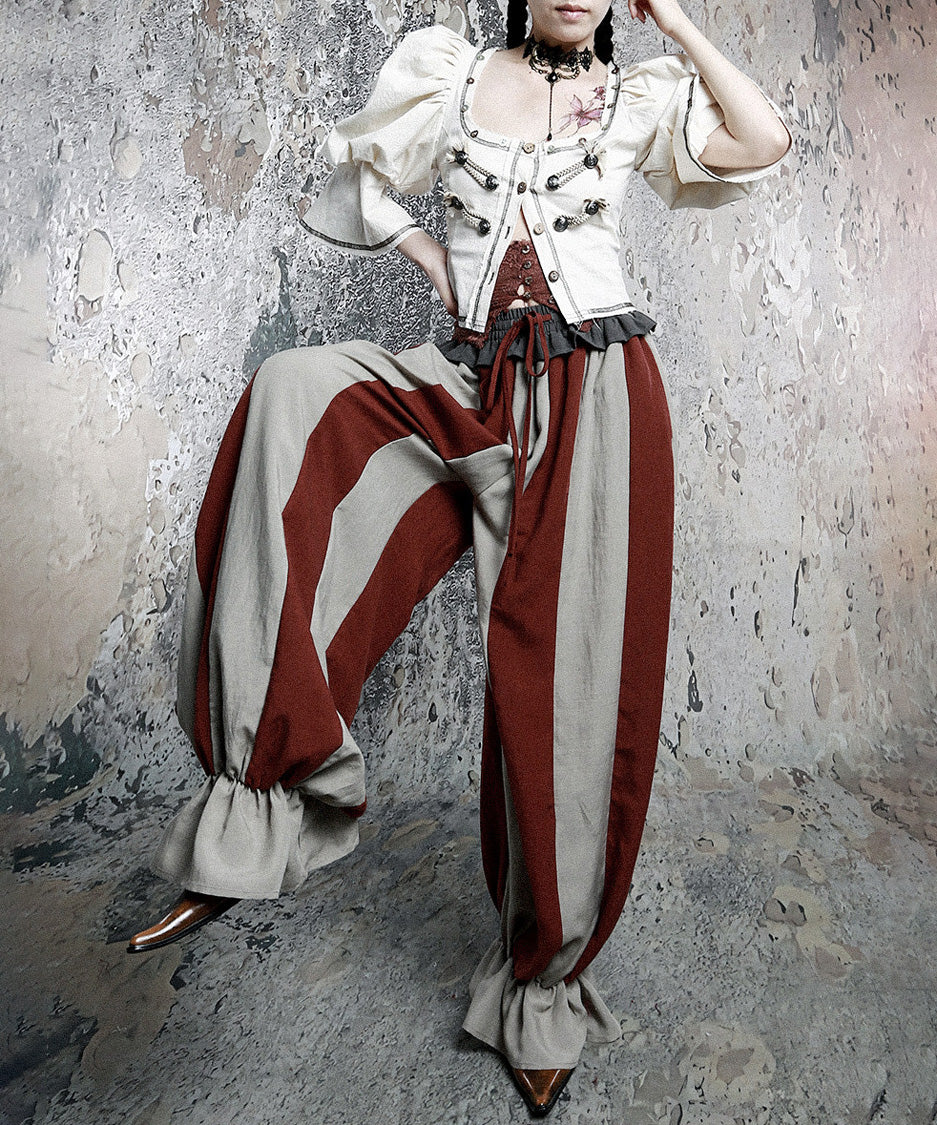 Stripe Gather Balloon Pants