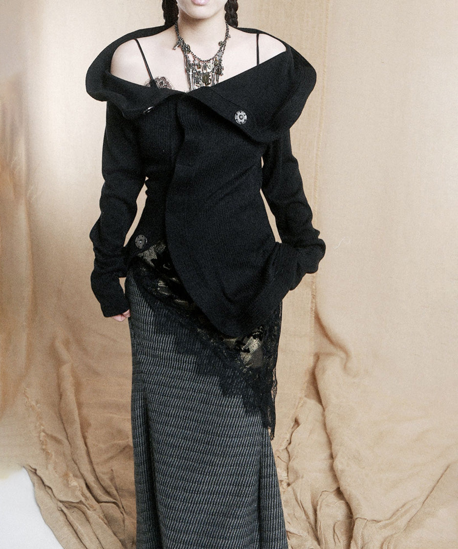 Sculptural Drape Collar Top