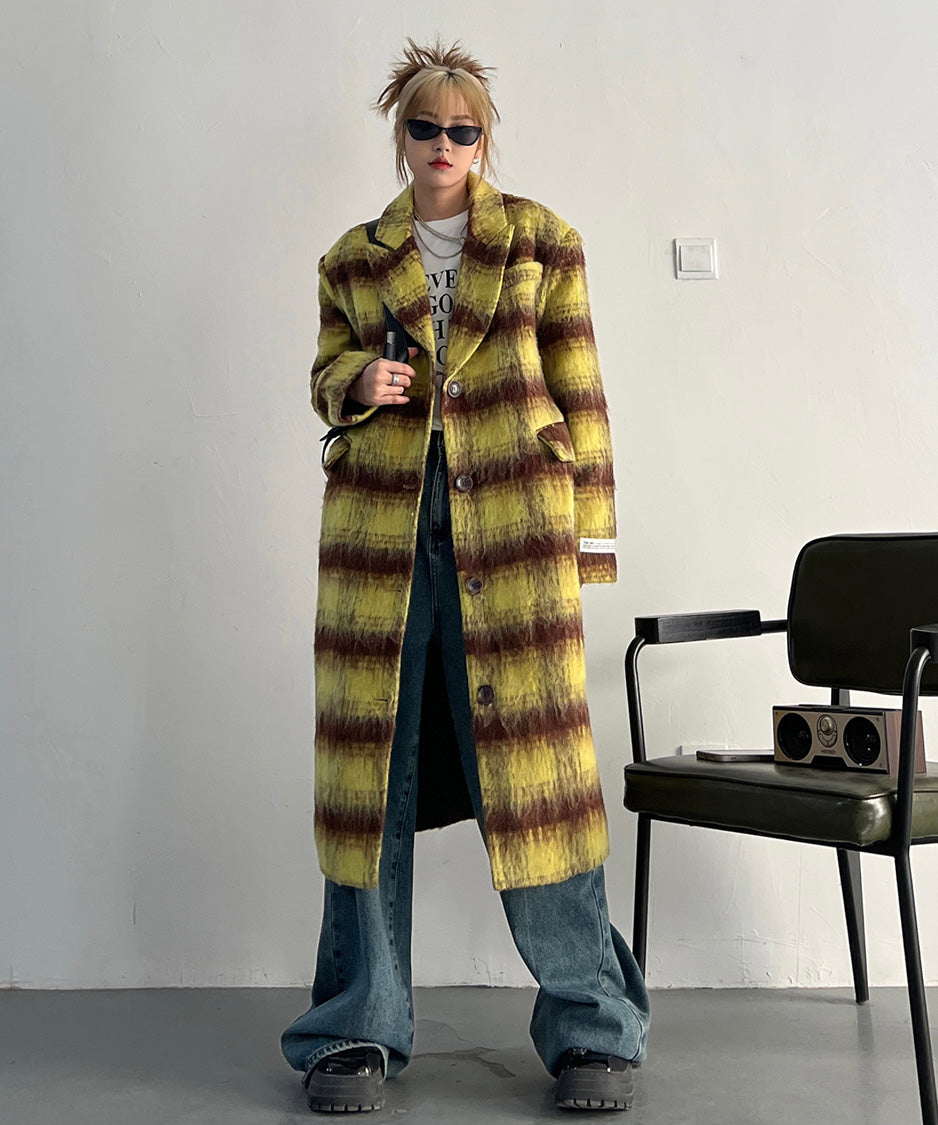 Brushed Check Long Coat