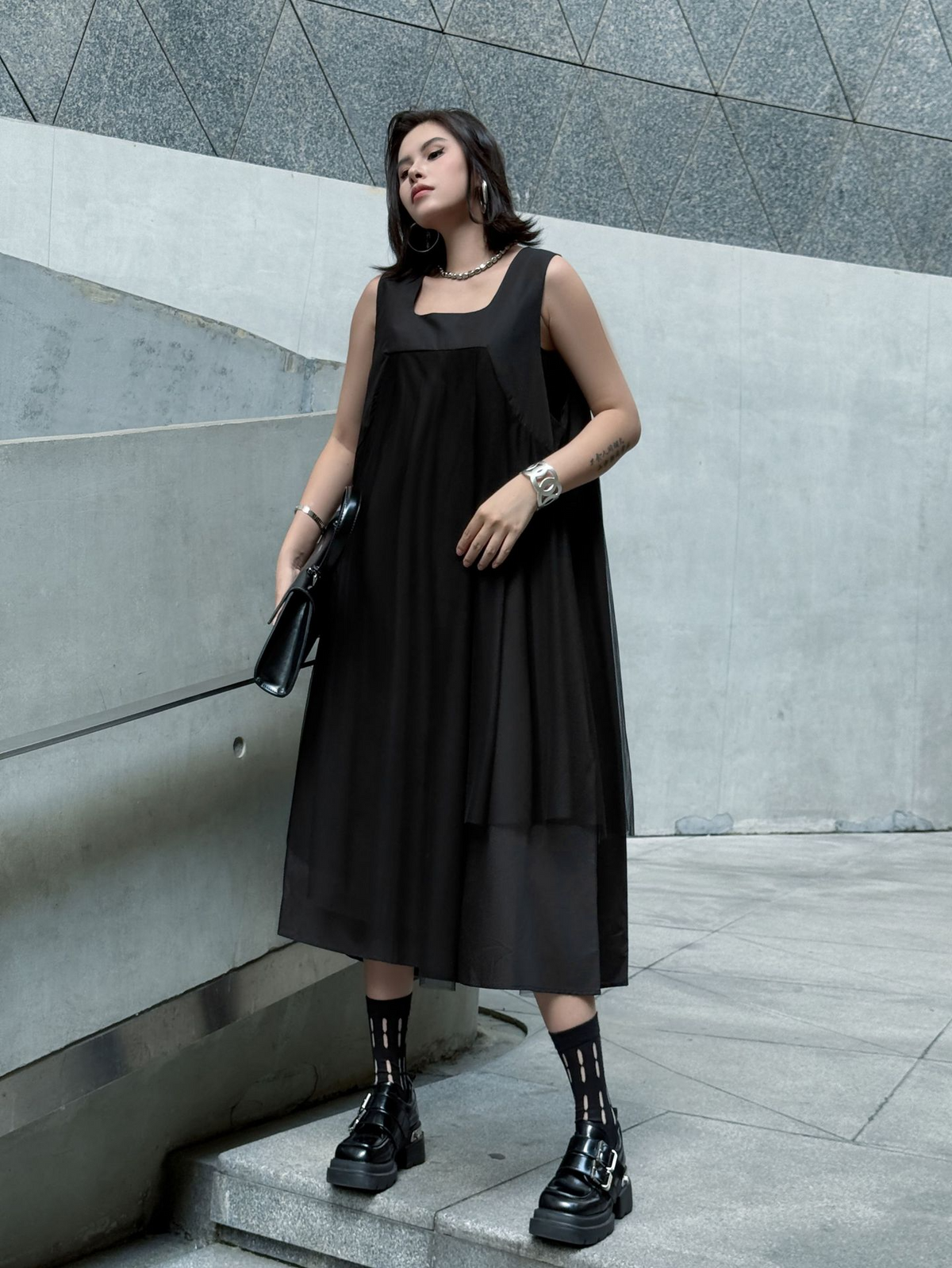 Layered Mesh Flare Dress