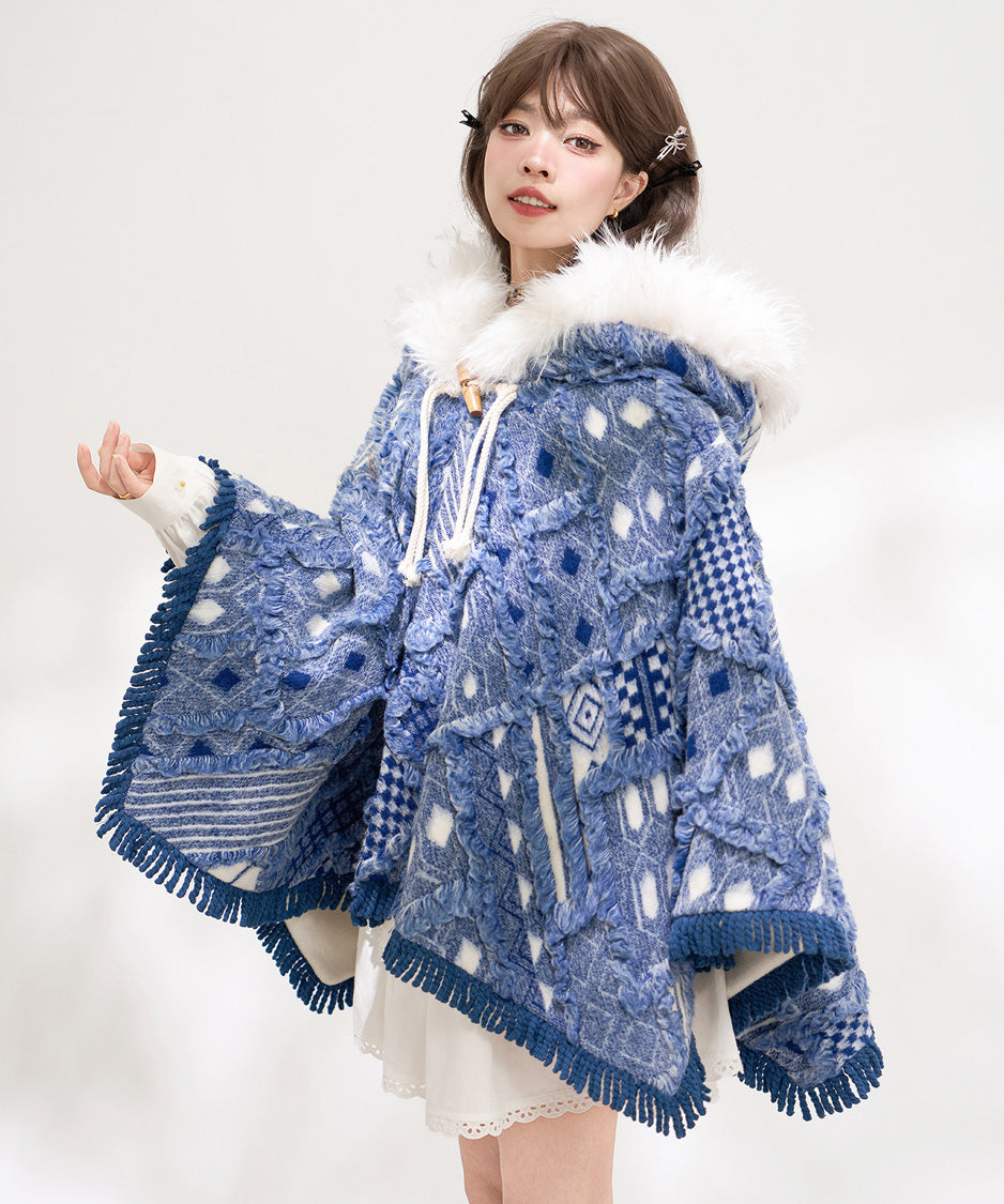 Mosaic Hooded Cape Coat
