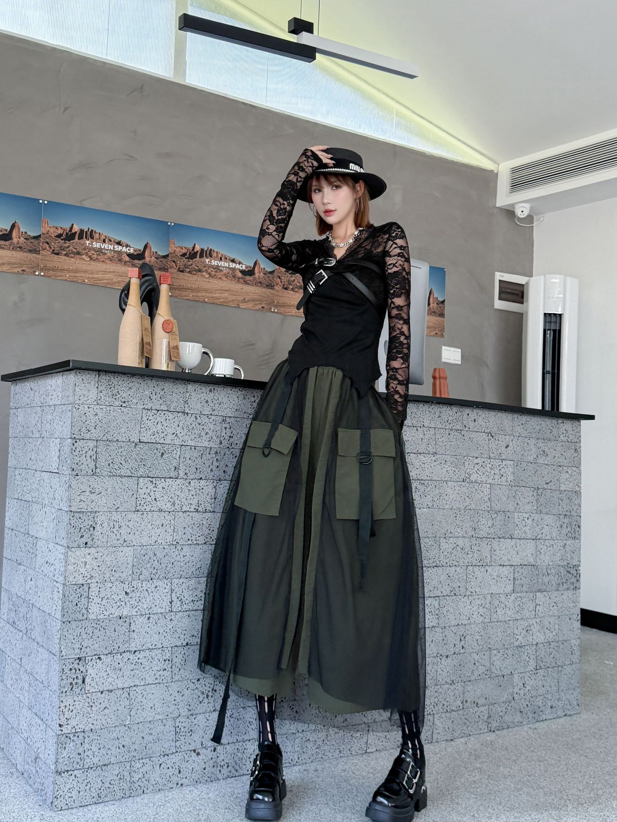 Mesh Cargo Wide Pants