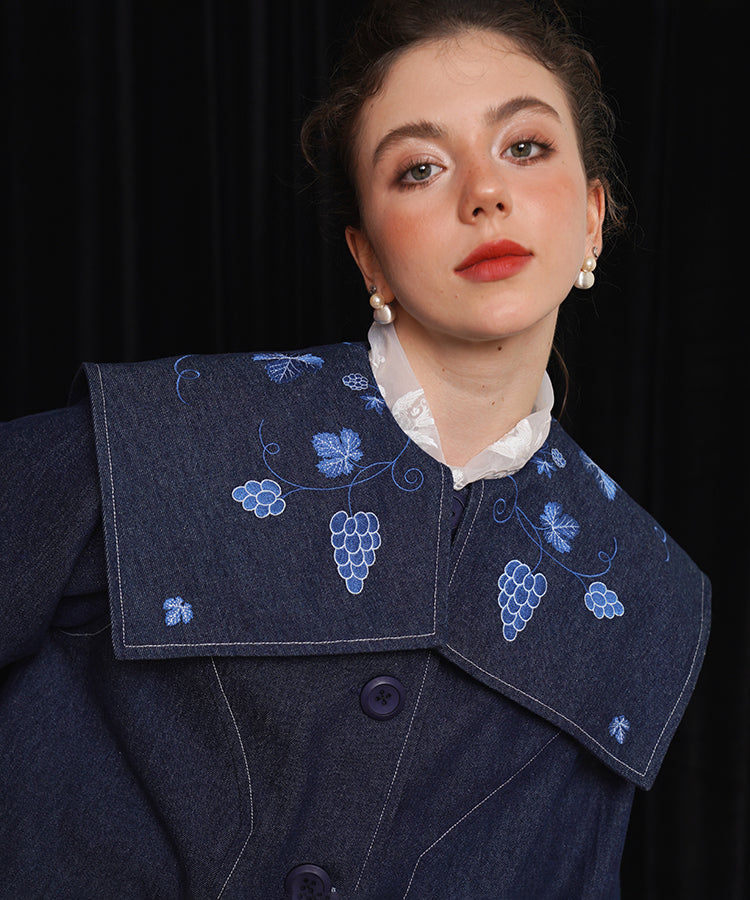 Grape Embroidered Denim Jacket
