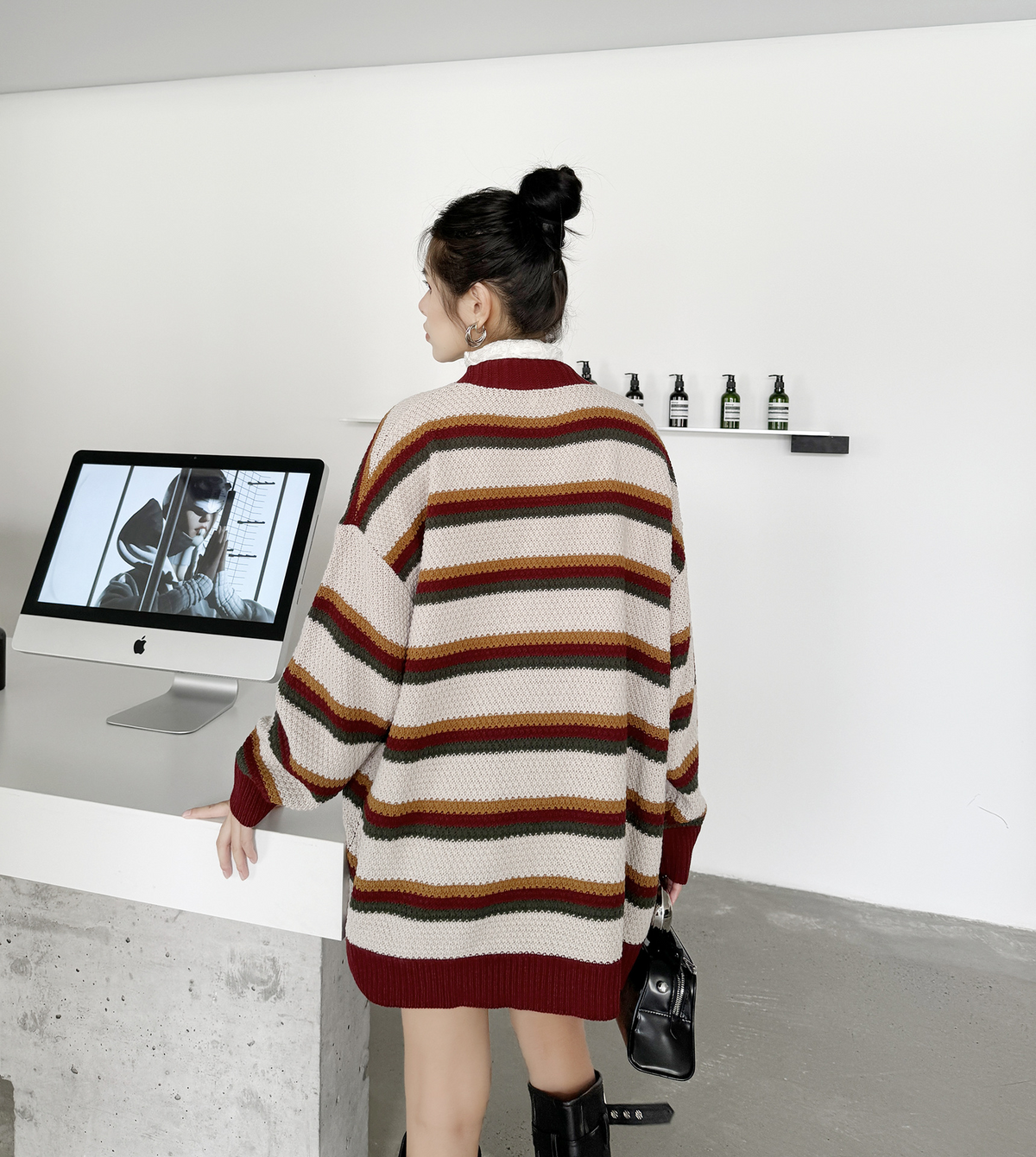Multi Stripe Loose Knit Cardigan