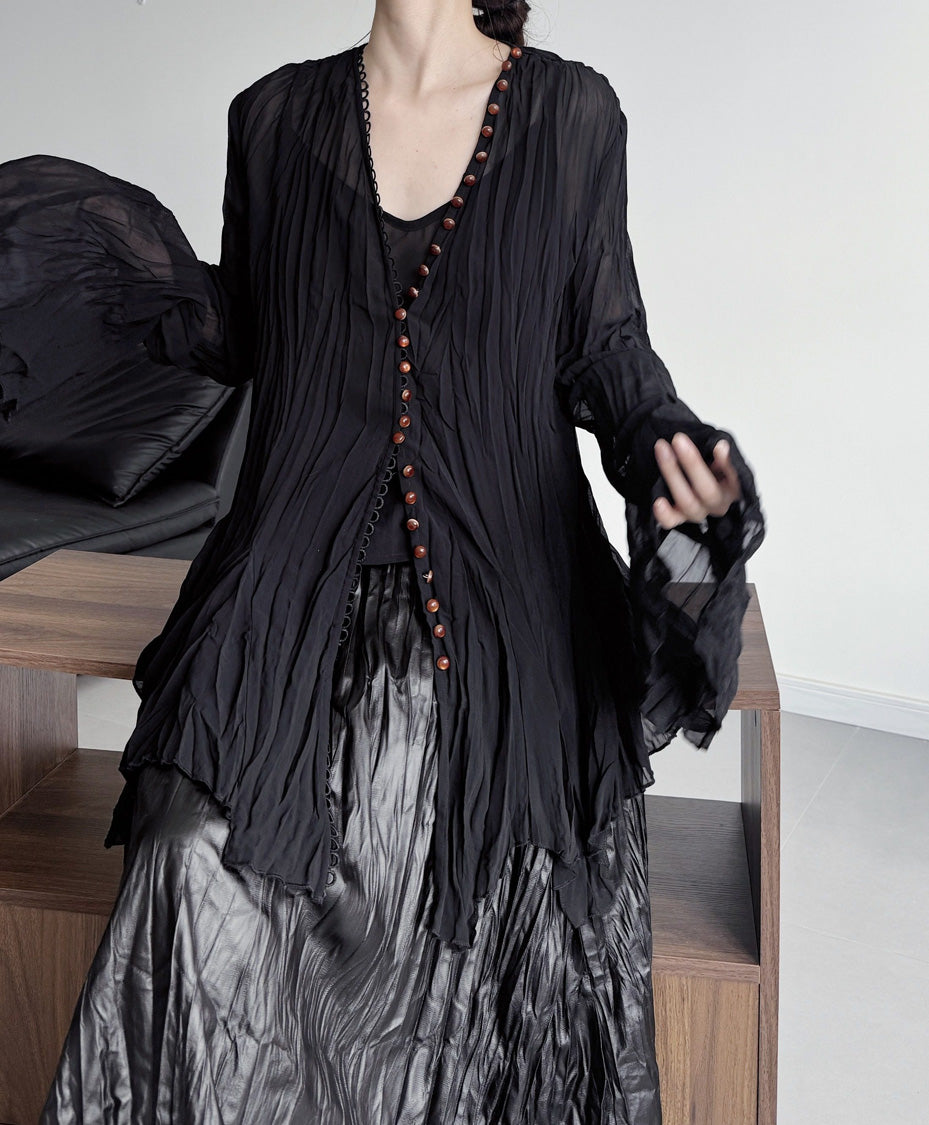 Crinkle Sheer Button Cardigan