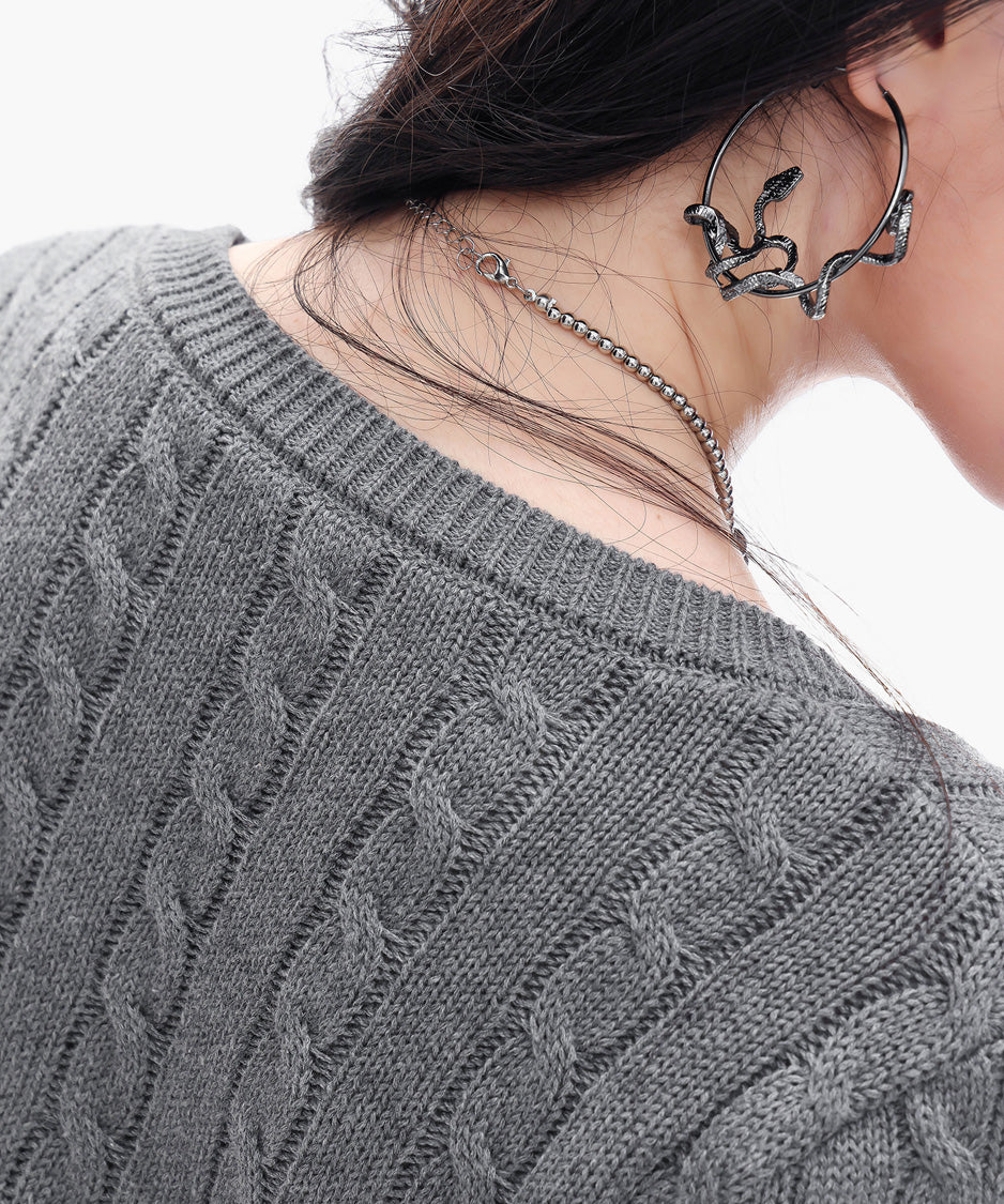 Cable Cropped Curve Cardigan