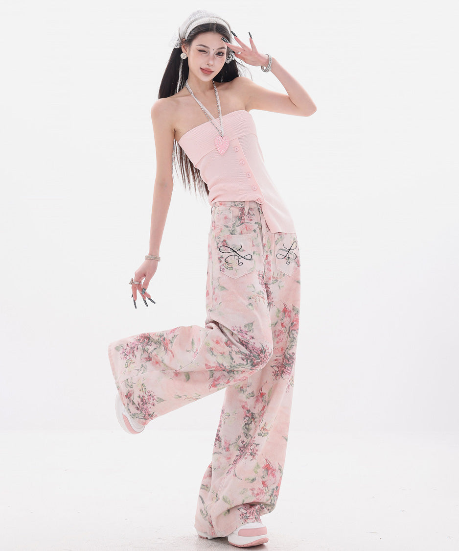 Floral Script Pocket Wide Pants