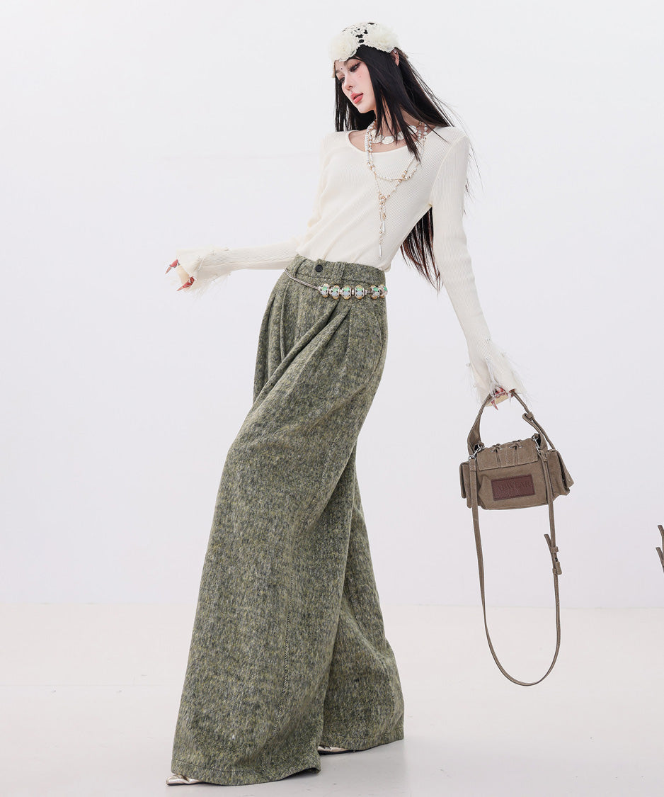 Tweed Tuck Wide Slacks