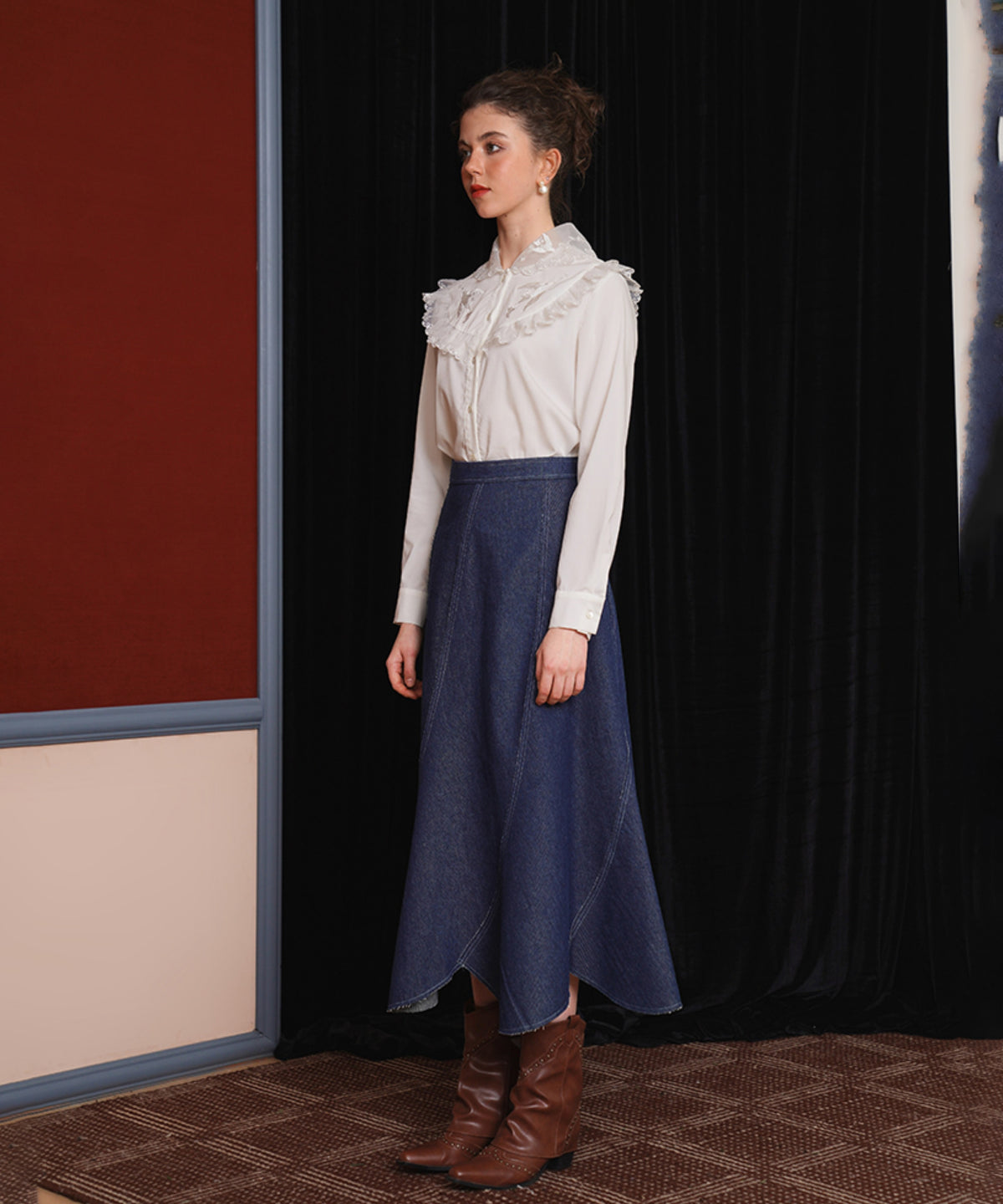 Curve Cut Denim Skirt