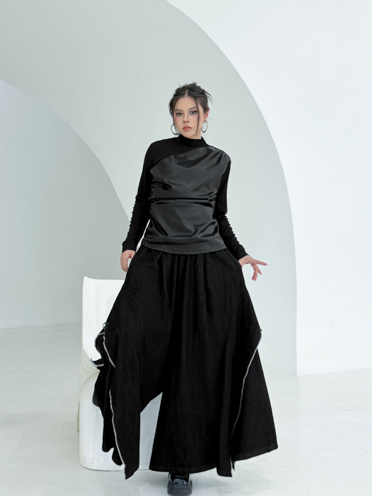 Draped Satin Mix Top