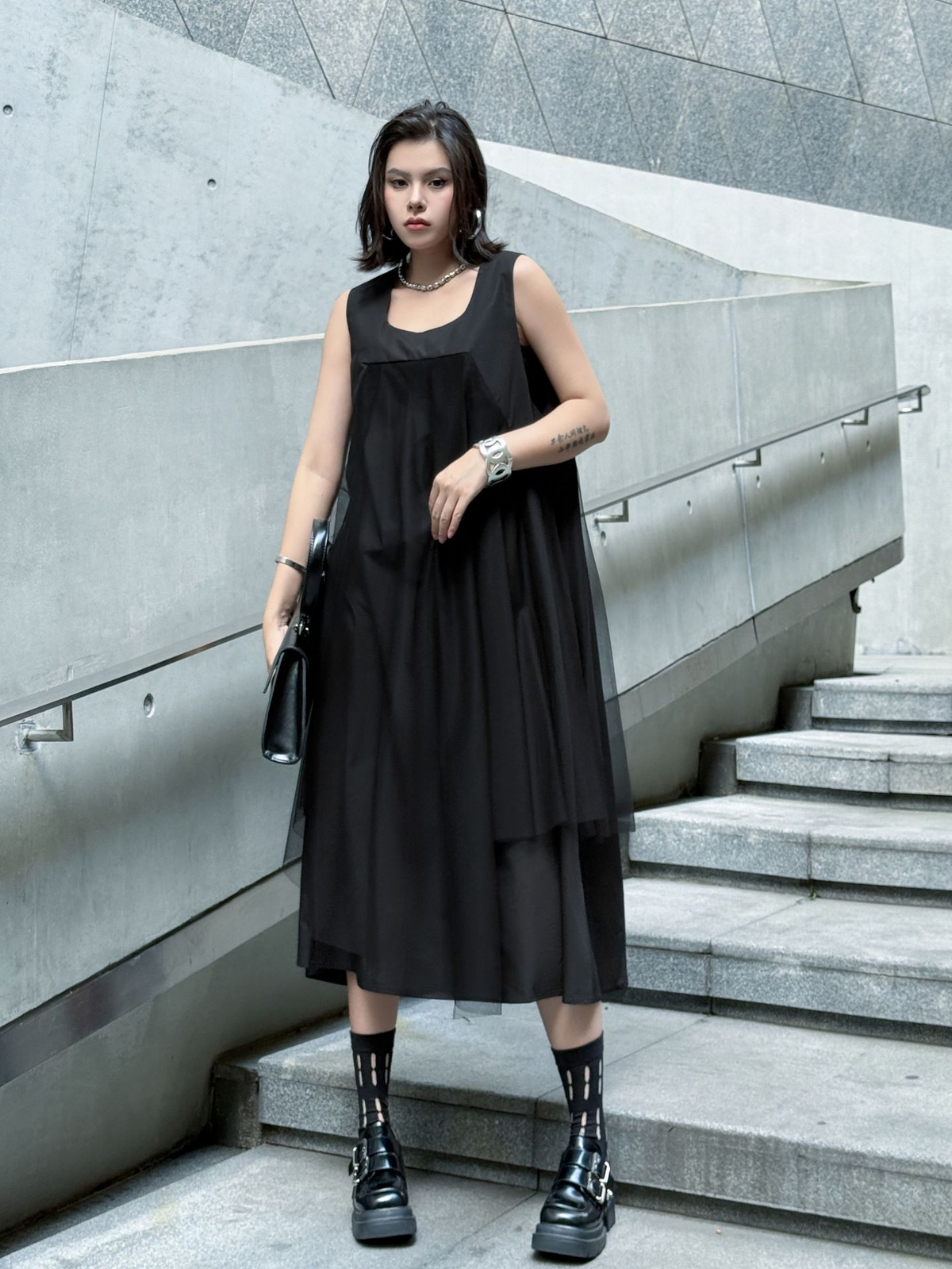 Layered Mesh Flare Dress
