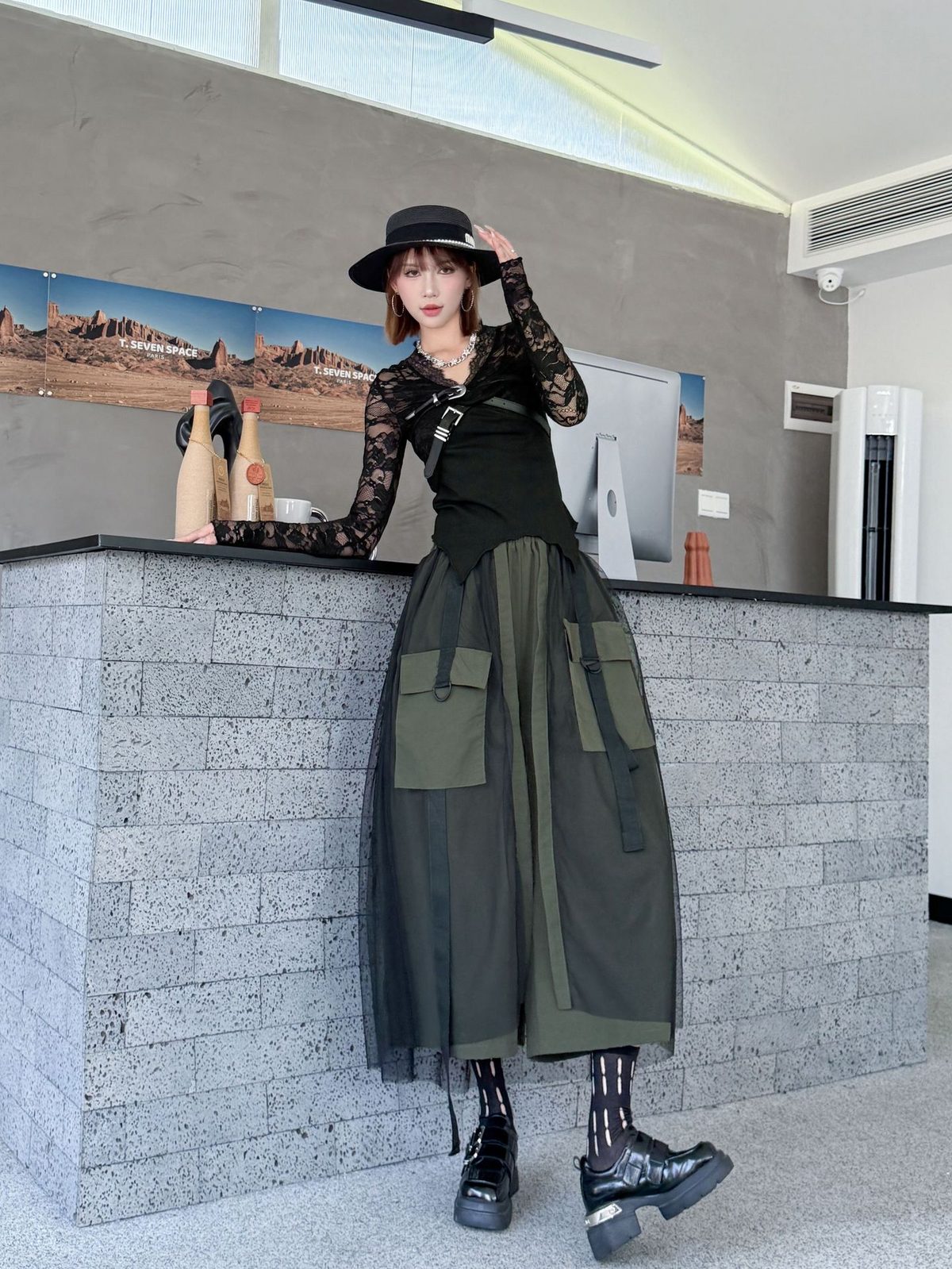 Mesh Cargo Wide Pants