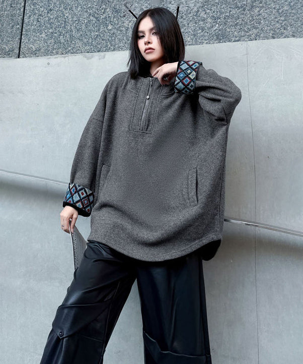 Pattern Cuff Hooded Top