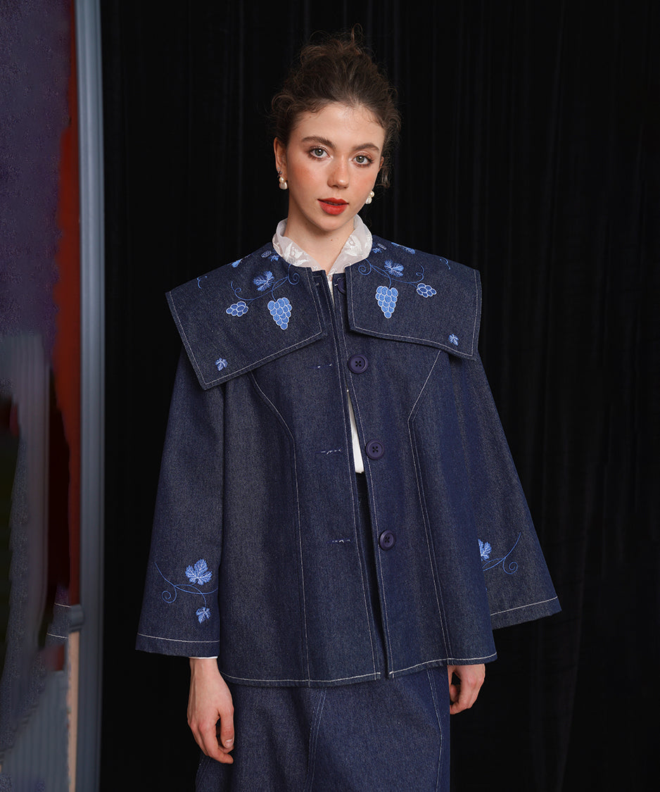 Grape Embroidered Denim Jacket