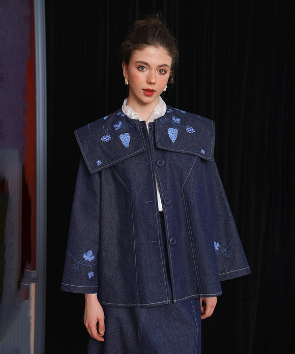 Grape Embroidered Denim Jacket