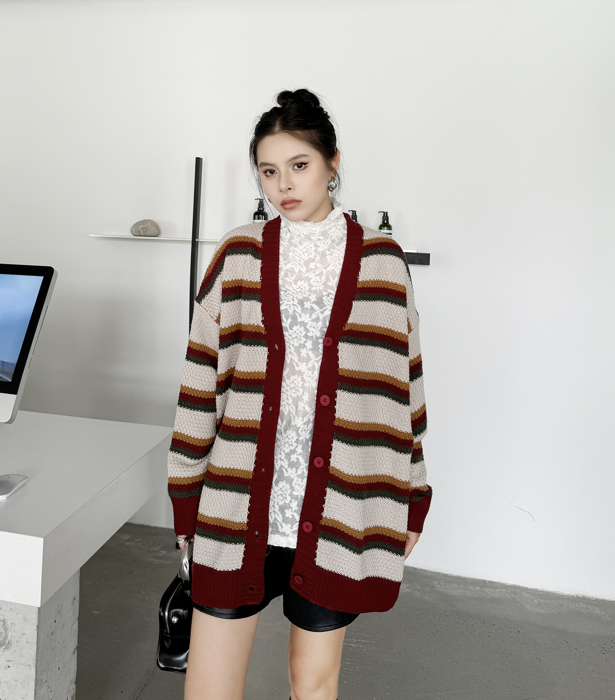 Multi Stripe Loose Knit Cardigan