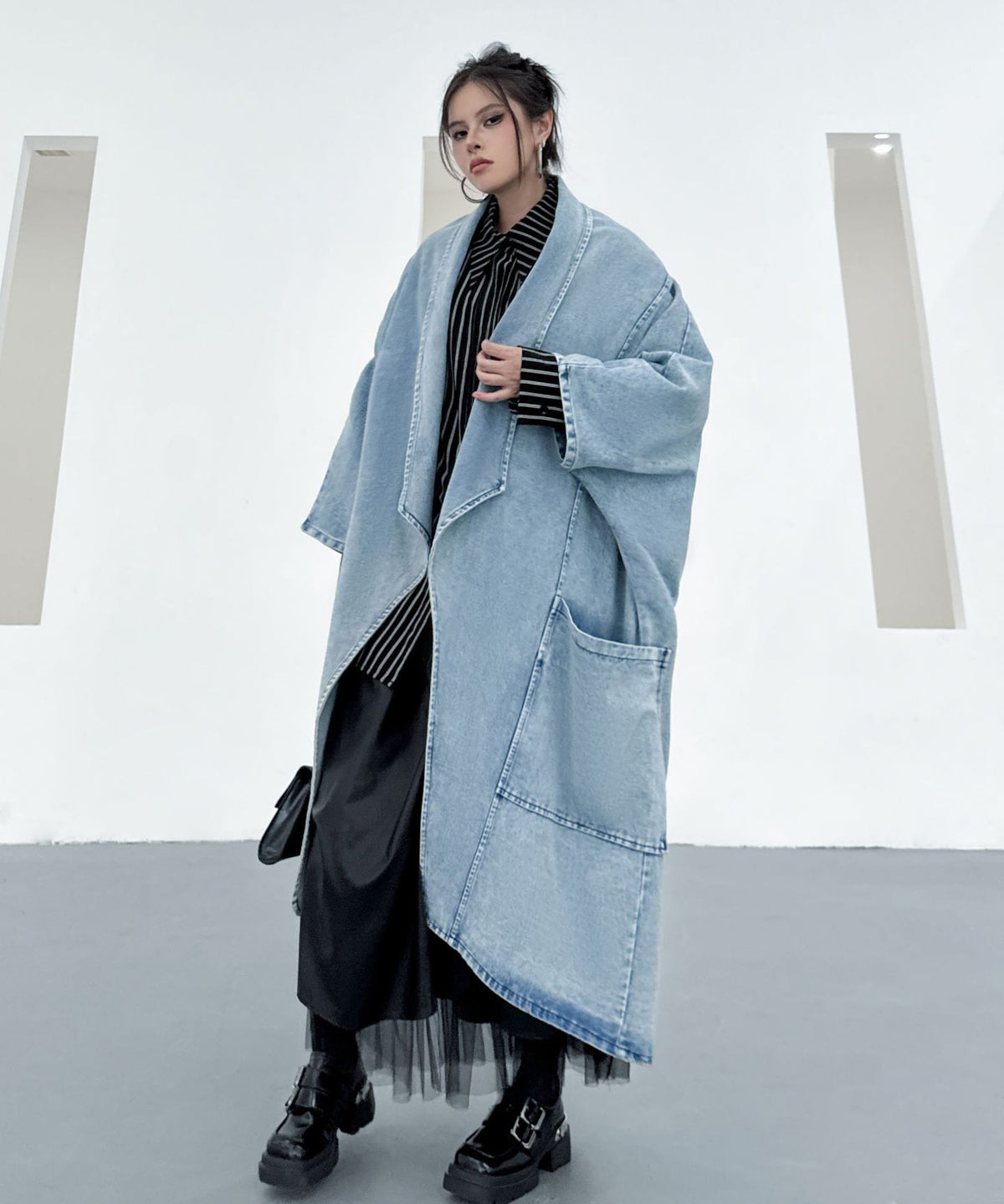 Washed Long Denim Coat