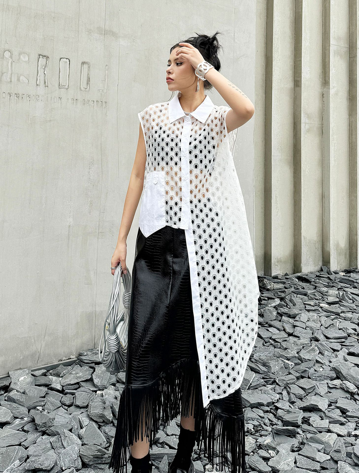 Eyelet Mesh Sleeveless Shirt