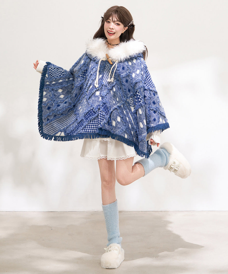 Mosaic Hooded Cape Coat