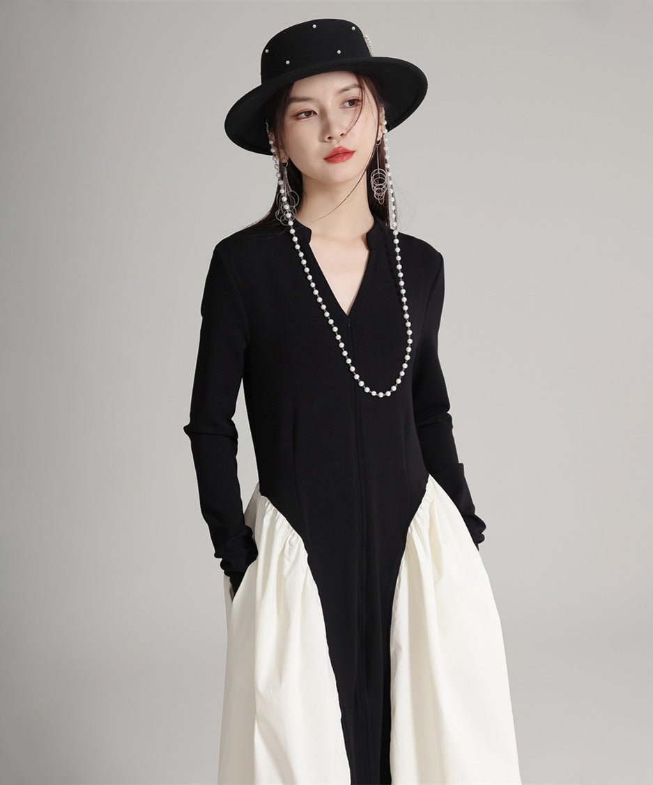 Mono Contrast Panel Dress