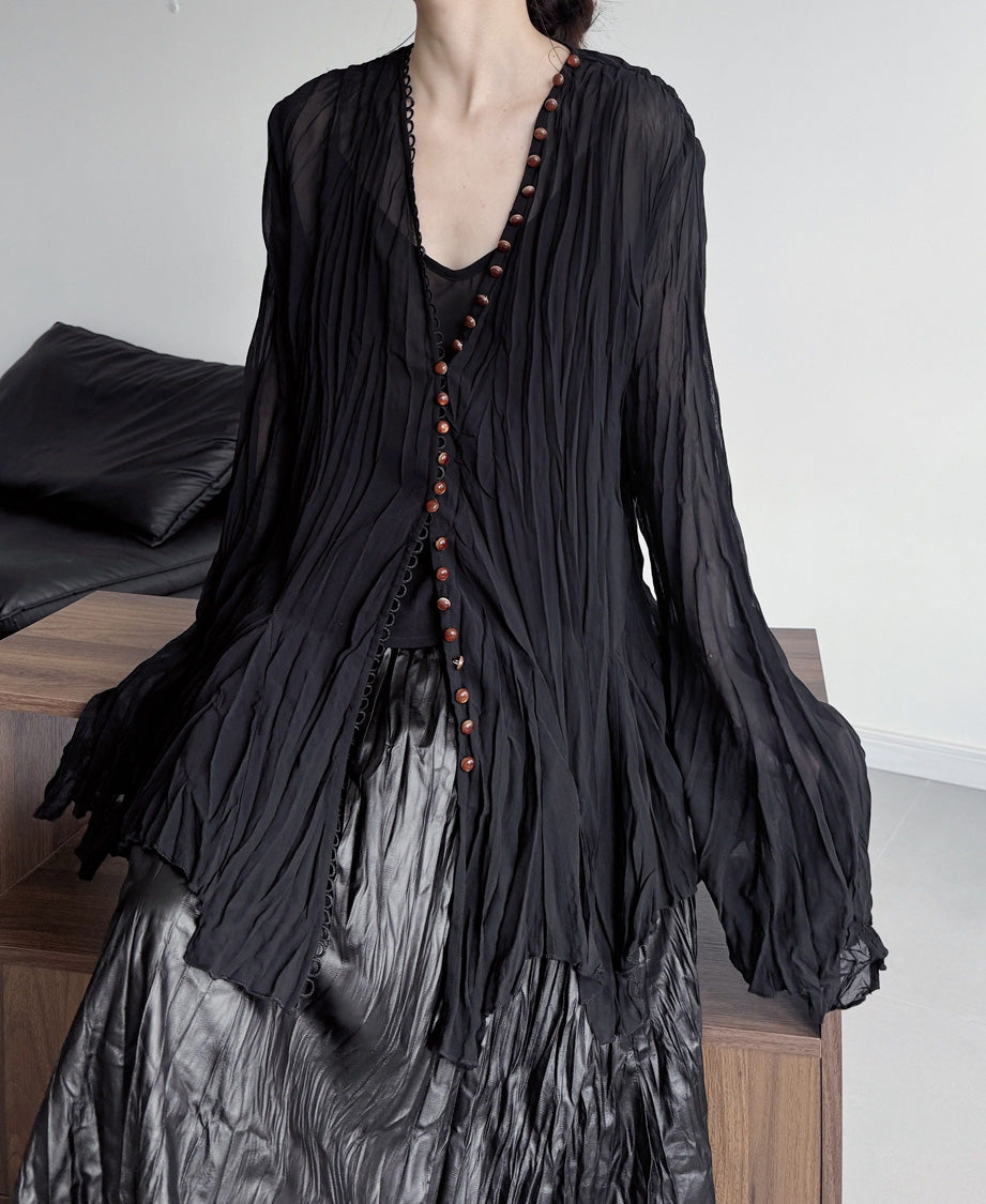 Crinkle Sheer Button Cardigan