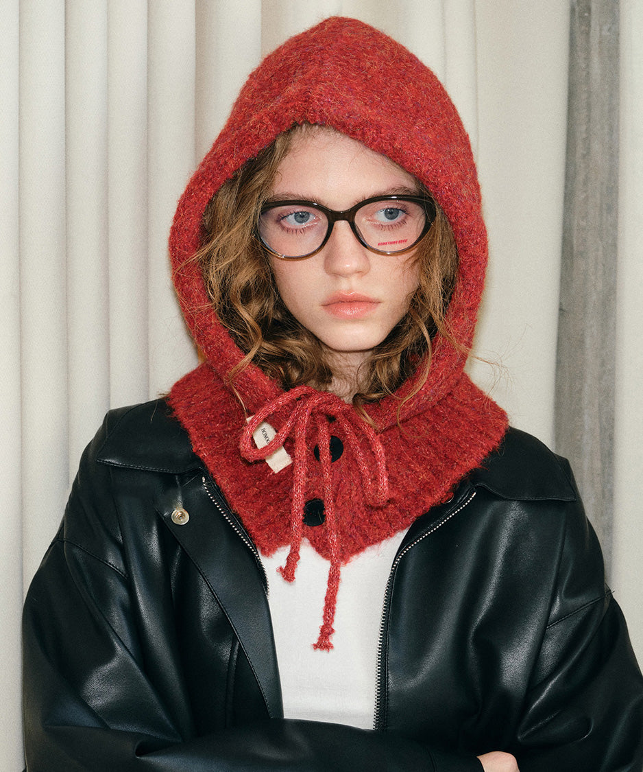 Ribbon Button Knit Balaclava