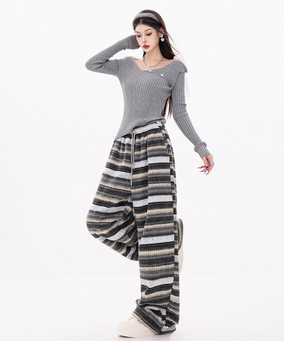 Brush Stripe Knit Wide Pants