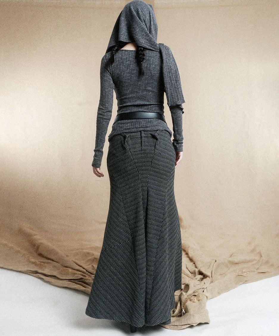 Rib Drape Flare Skirt