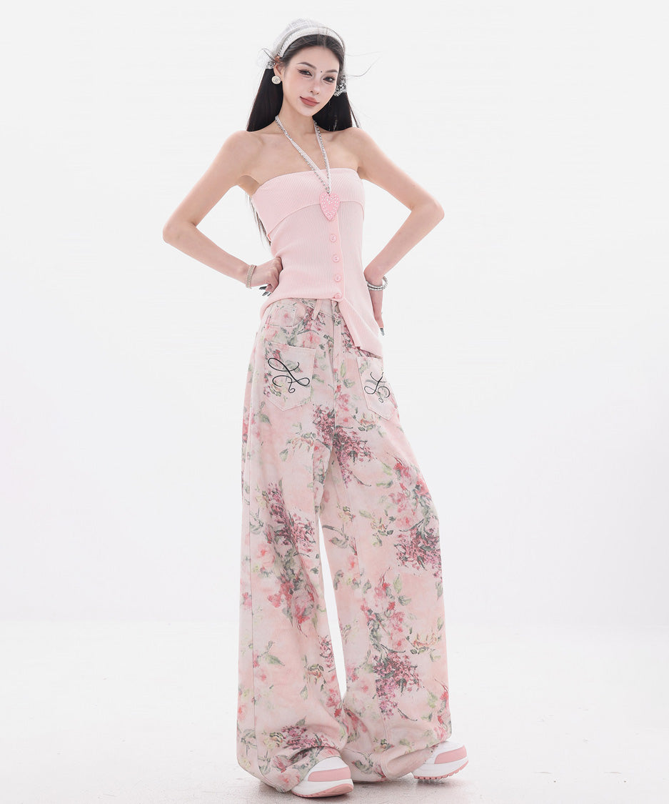 Floral Script Pocket Wide Pants