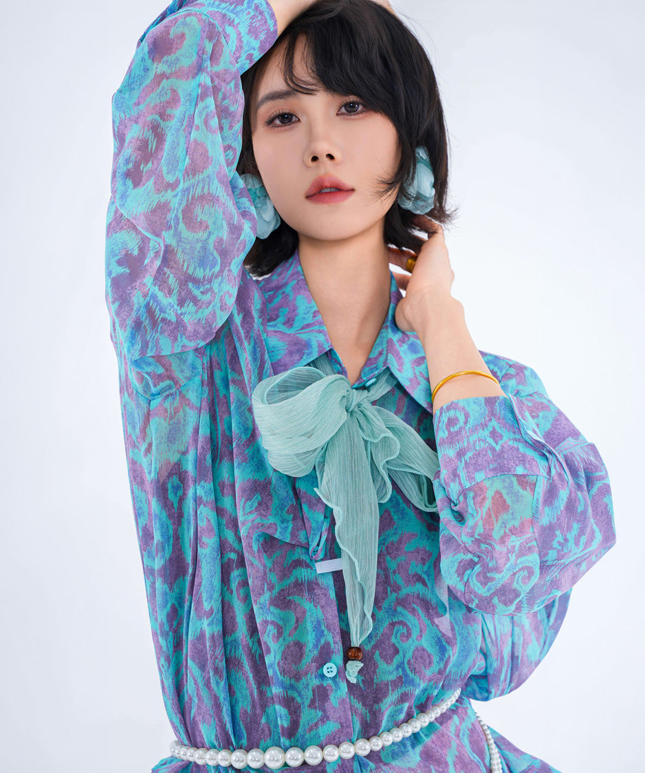Veil Tie Print Blouse