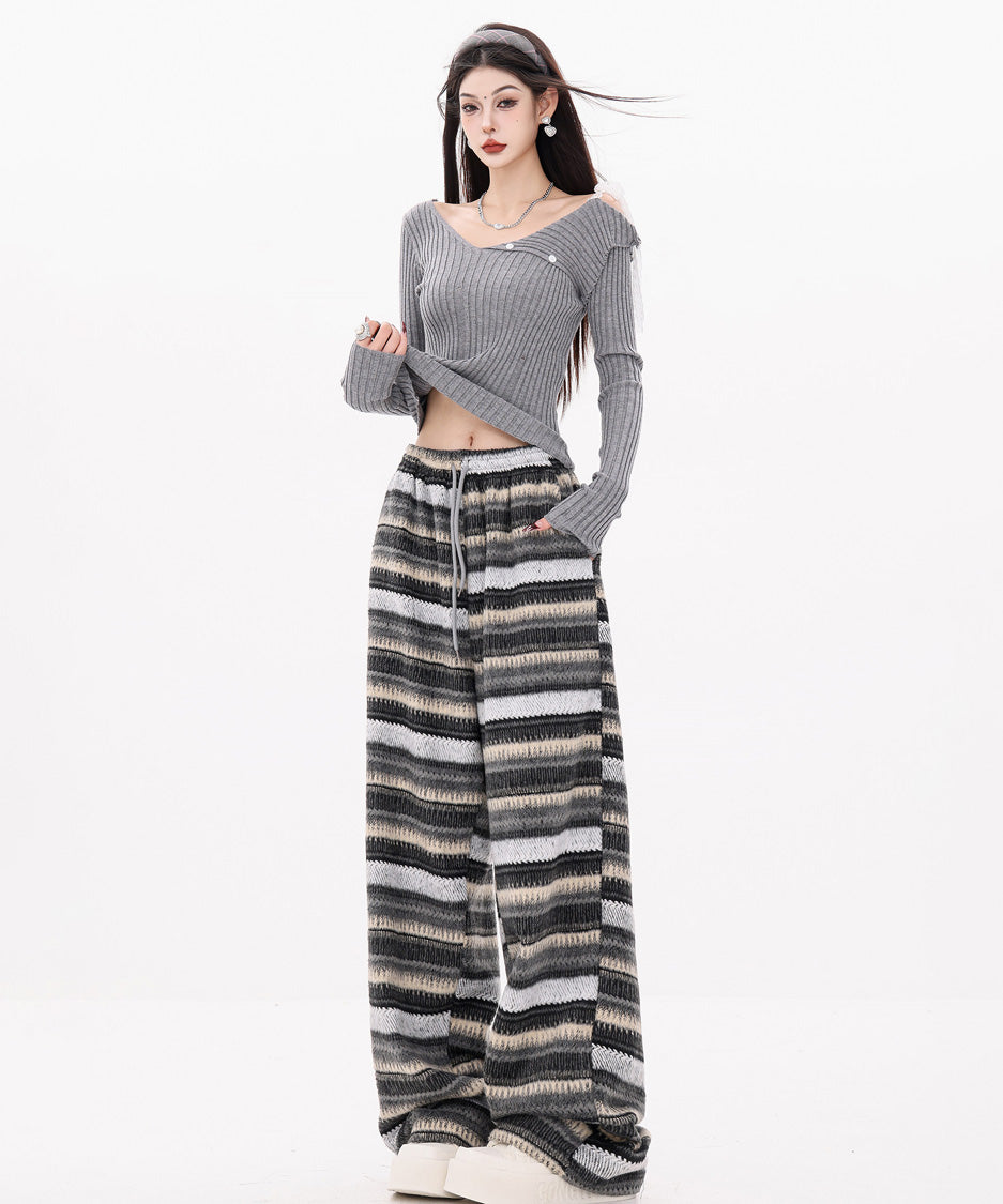Brush Stripe Knit Wide Pants