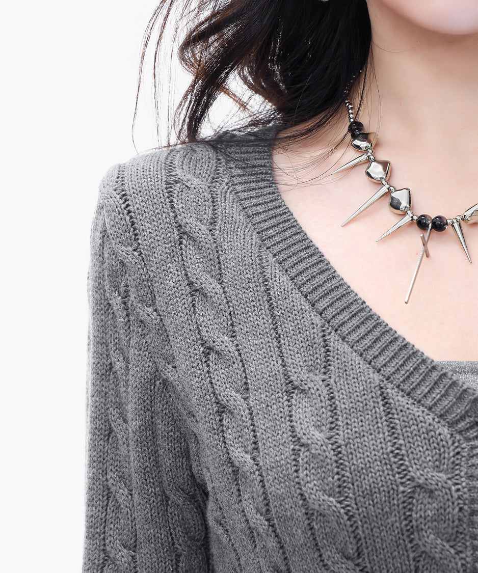 Cable Cropped Curve Cardigan
