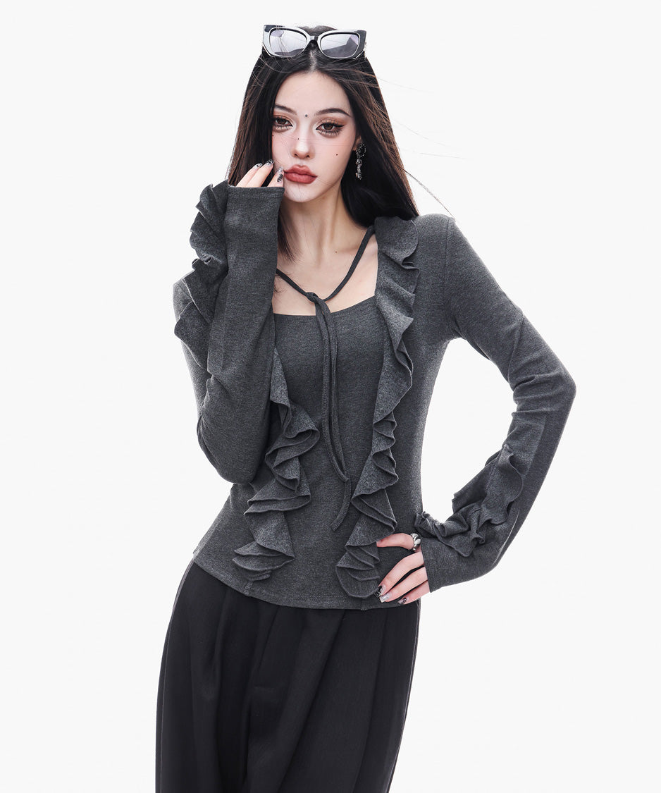 Ruffle Trim Slim Fit Top