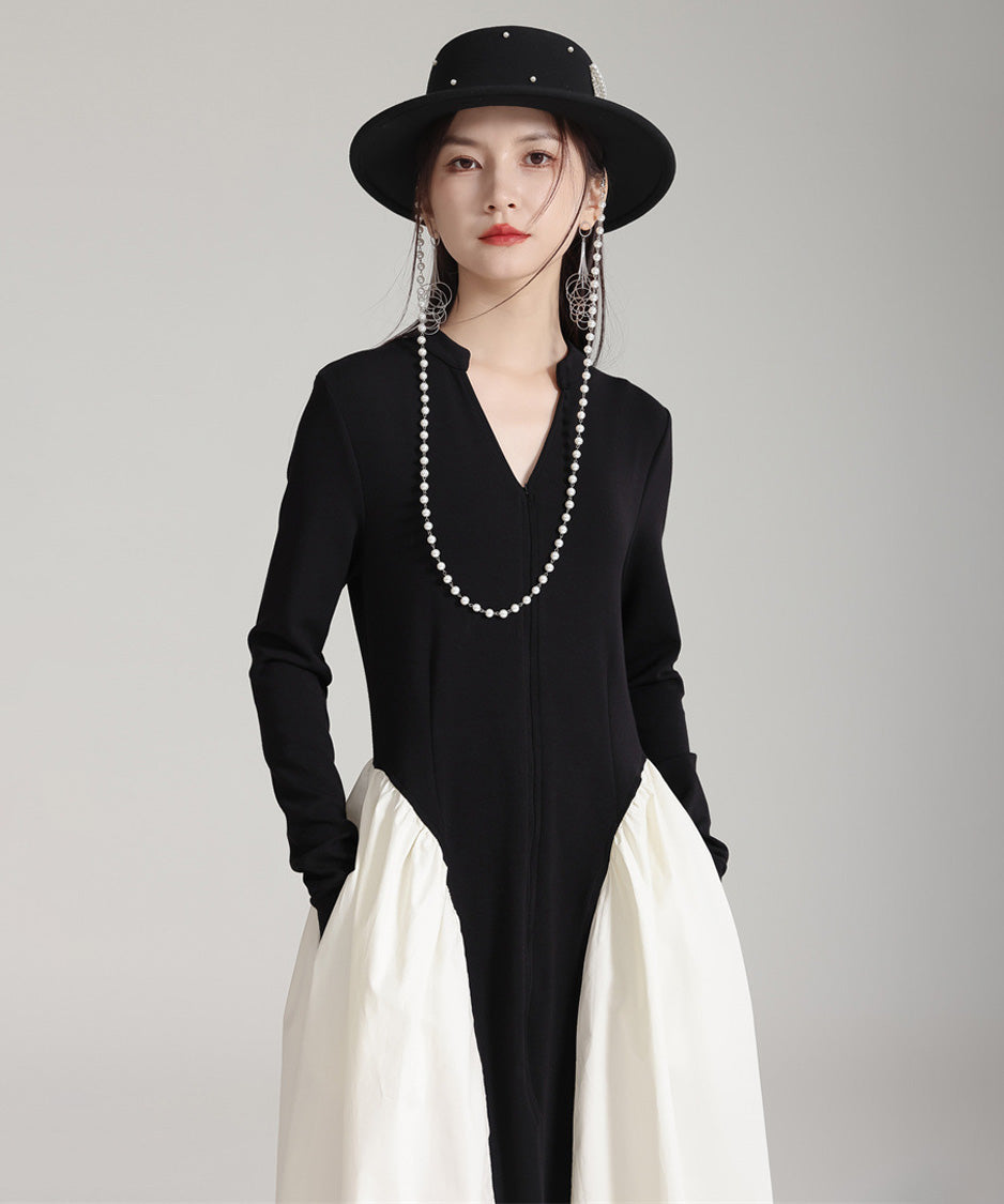Mono Contrast Panel Dress