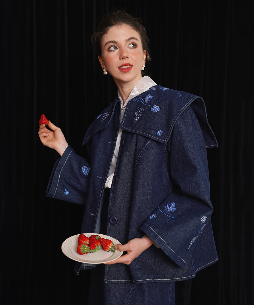 Grape Embroidered Denim Jacket