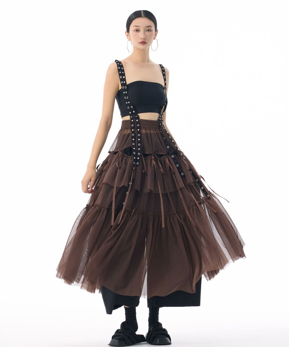 Tiered Mesh Belt Skirt