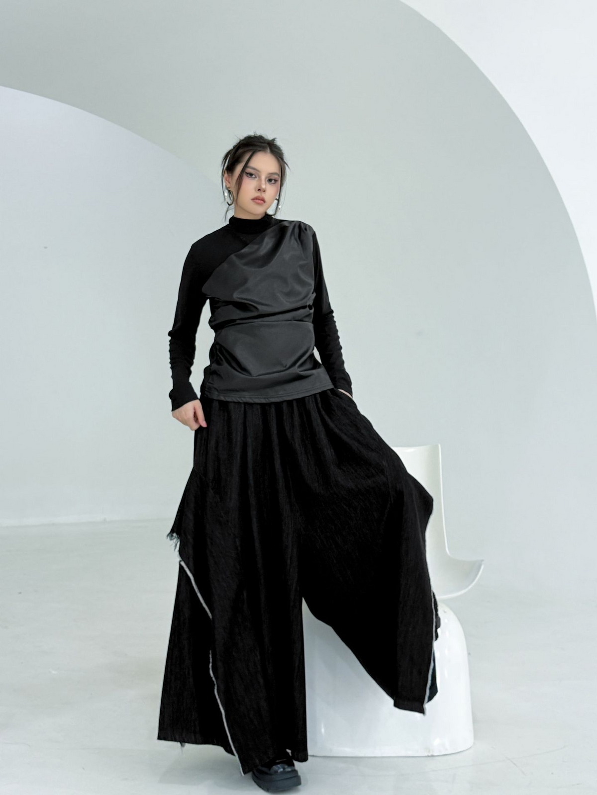 Draped Satin Mix Top